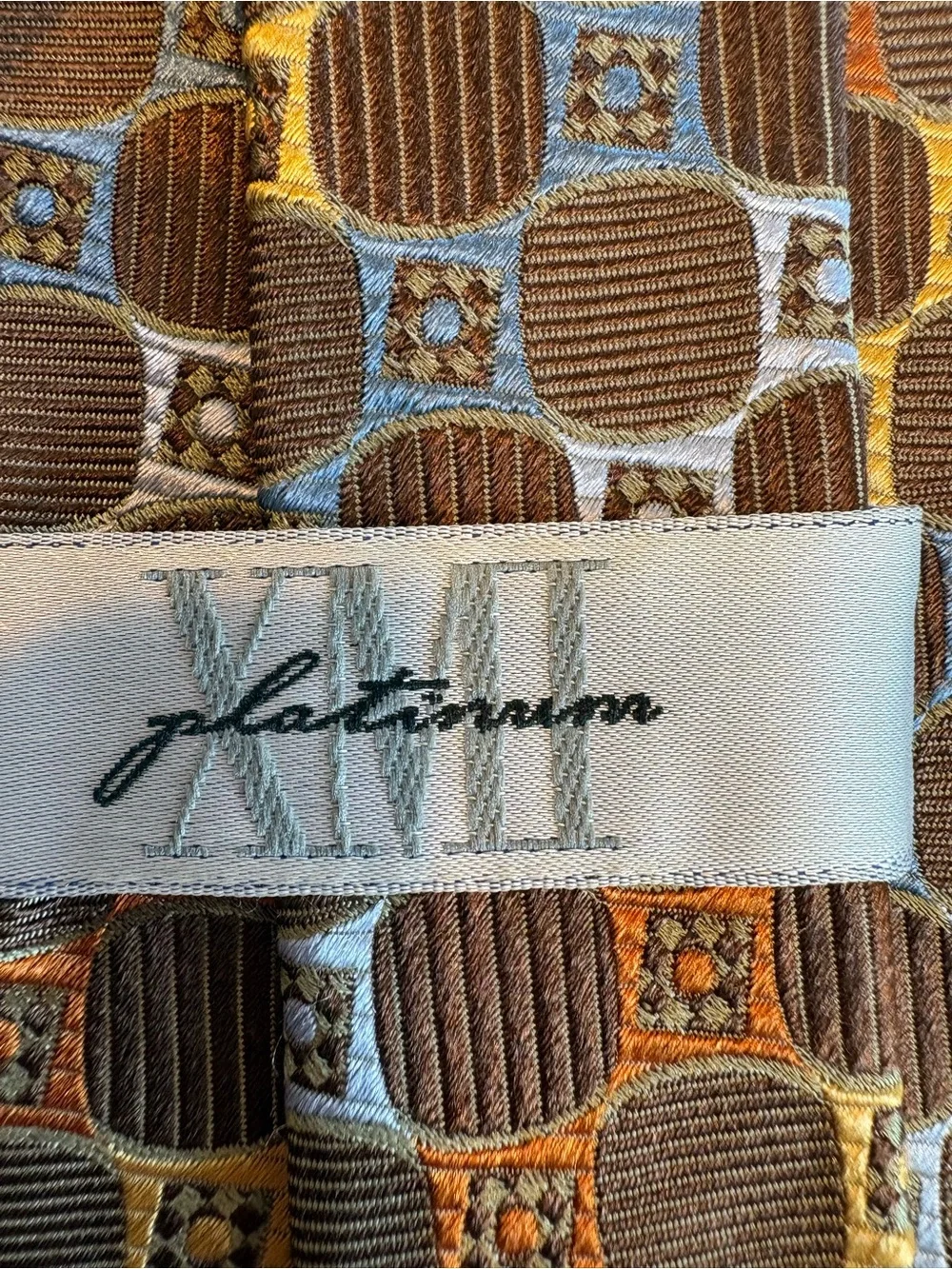 XMI Platinum Brown Geometric Italian Silk Handmade USA Tie